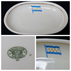Vintage BAUSCHER Weiden Butter Dish Zim Israel Navigation Company Flag Gold Trim